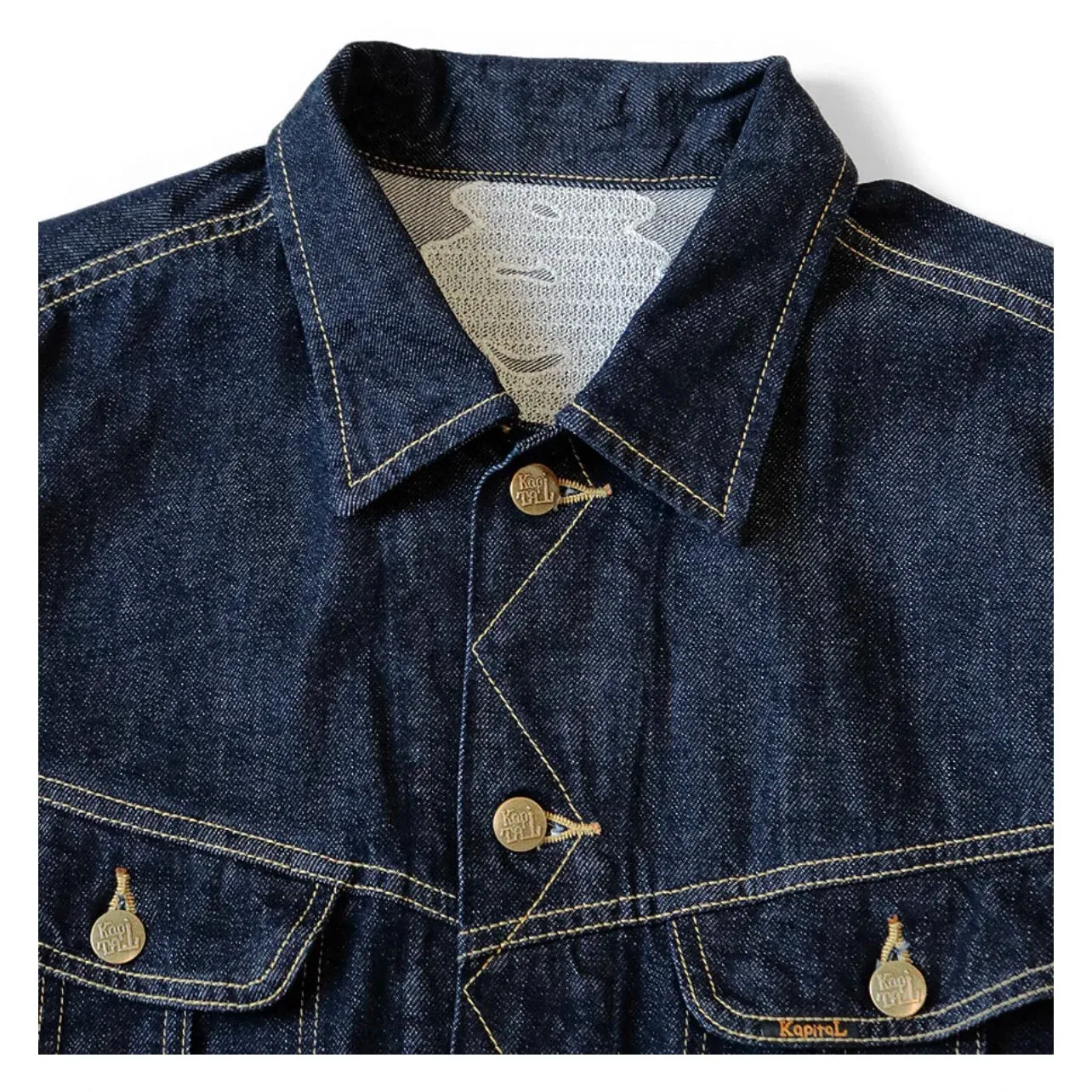 Japanese Dark Blue Denim Lapel Bone Embroidery Loose Jacket