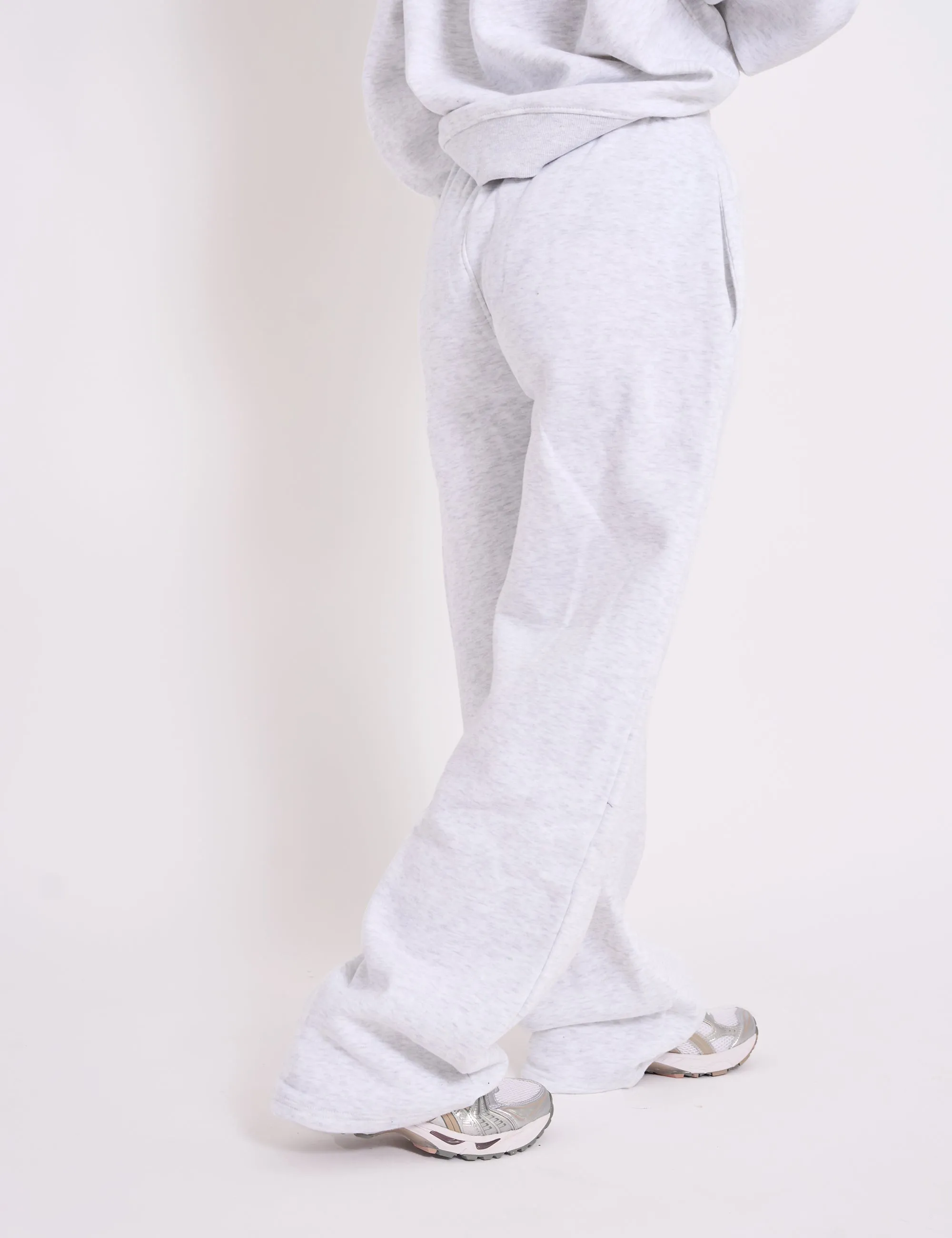 Kaiia Ribbed Waistband Wide Leg Joggers Light Grey Marl