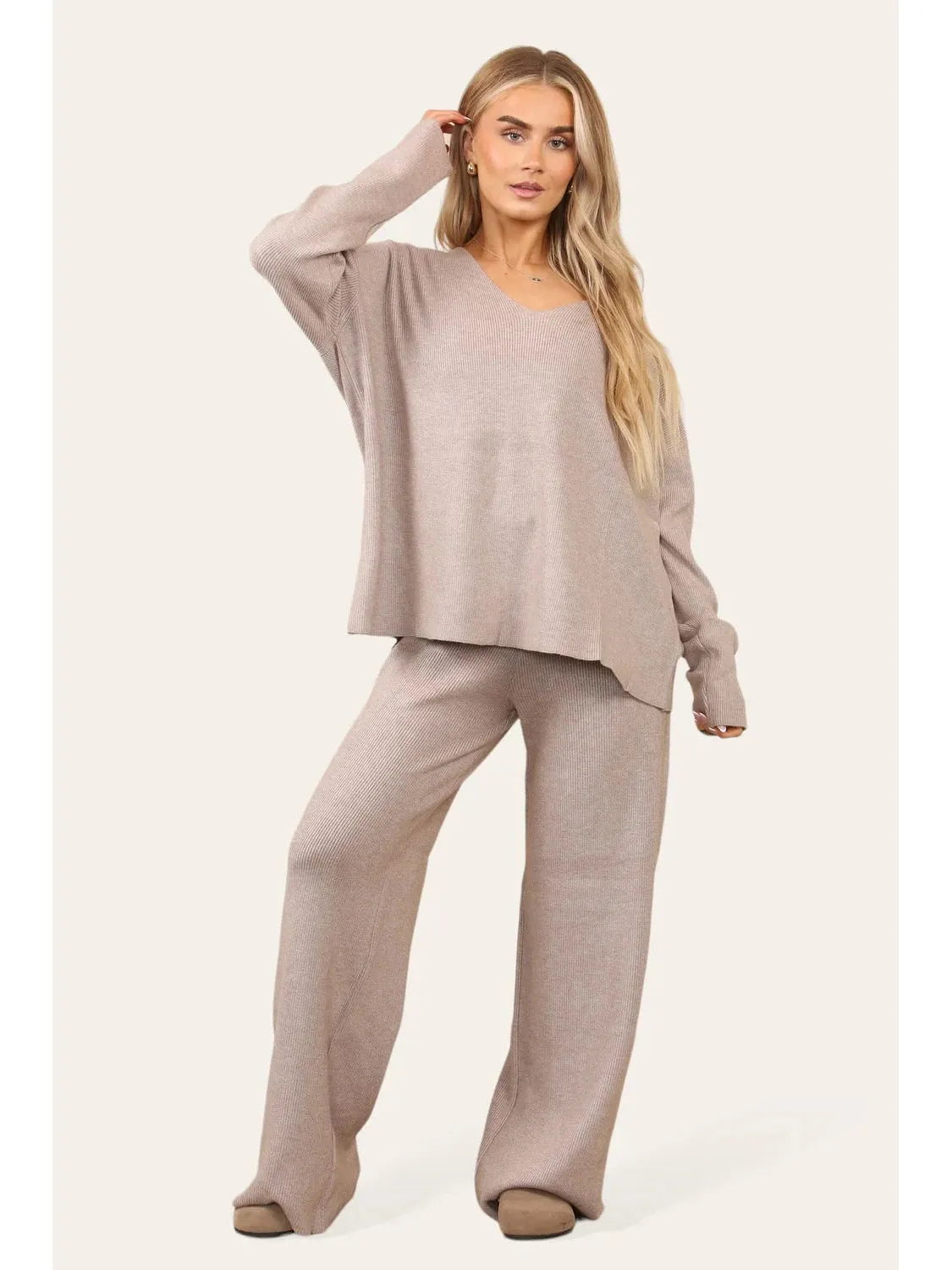 Knitted Jumper & Wide Leg Trouser Lounge Set - Mae