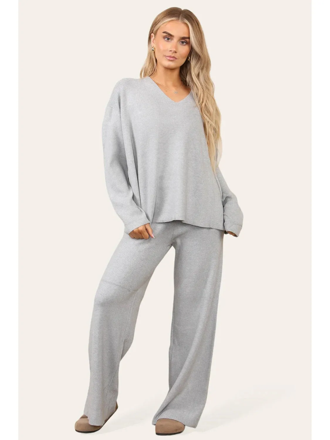 Knitted Jumper & Wide Leg Trouser Lounge Set - Mae