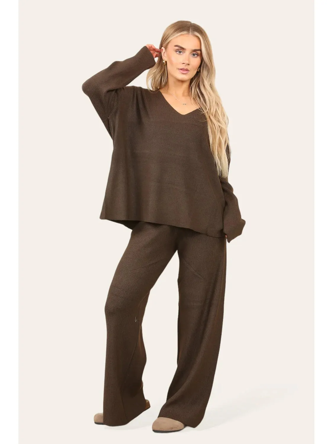 Knitted Jumper & Wide Leg Trouser Lounge Set - Mae