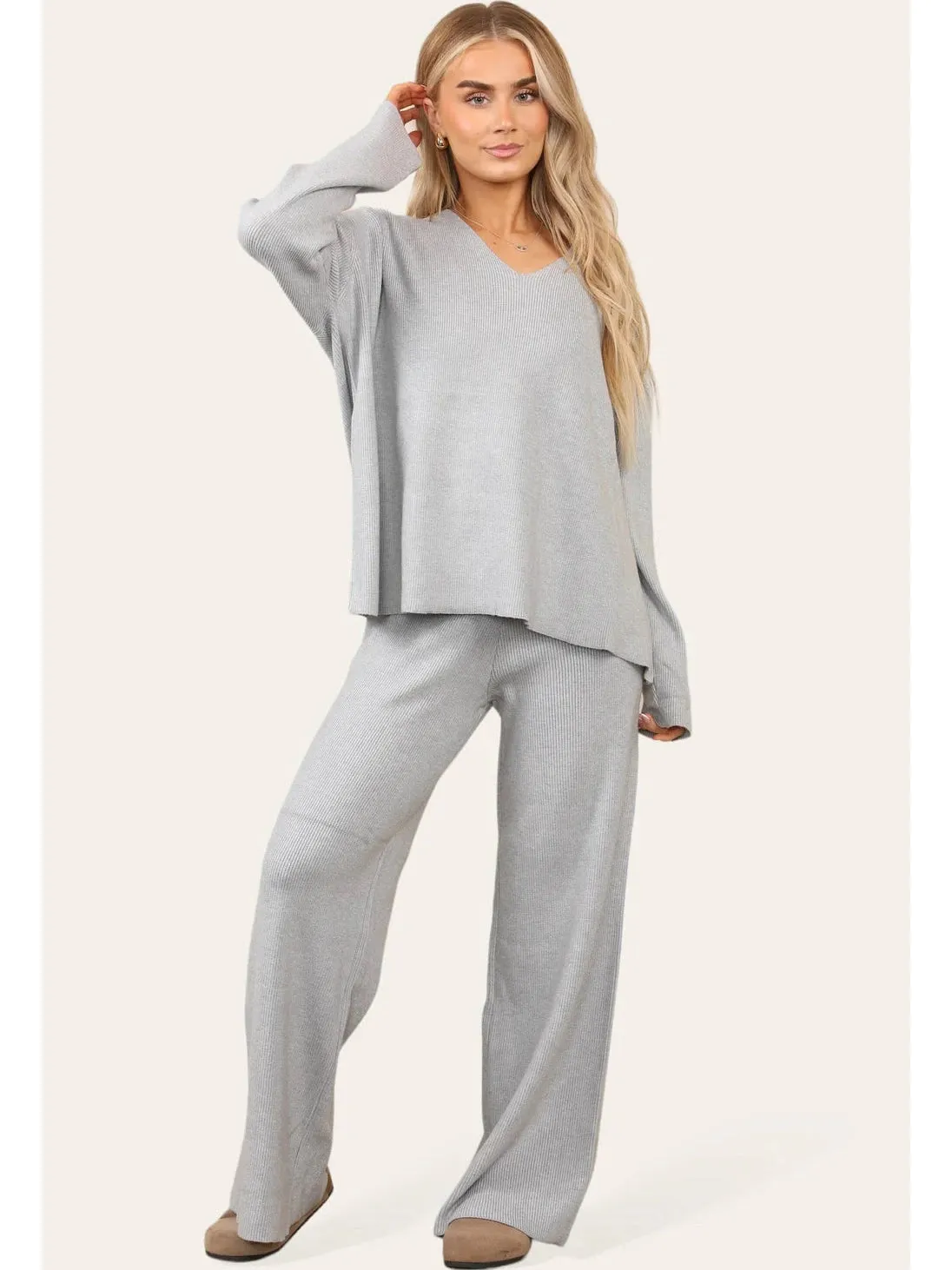 Knitted Jumper & Wide Leg Trouser Lounge Set - Mae