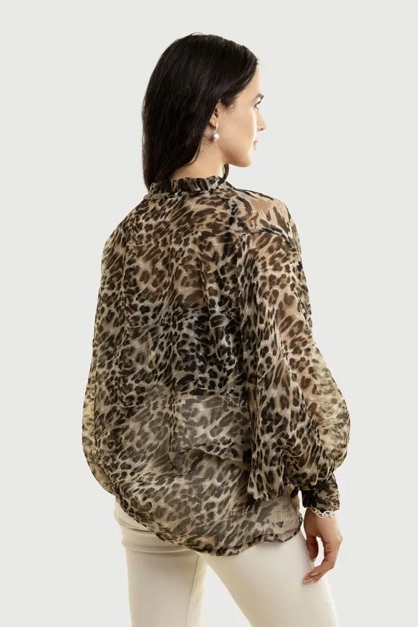 Leopard Tie Front Sheer Kimono