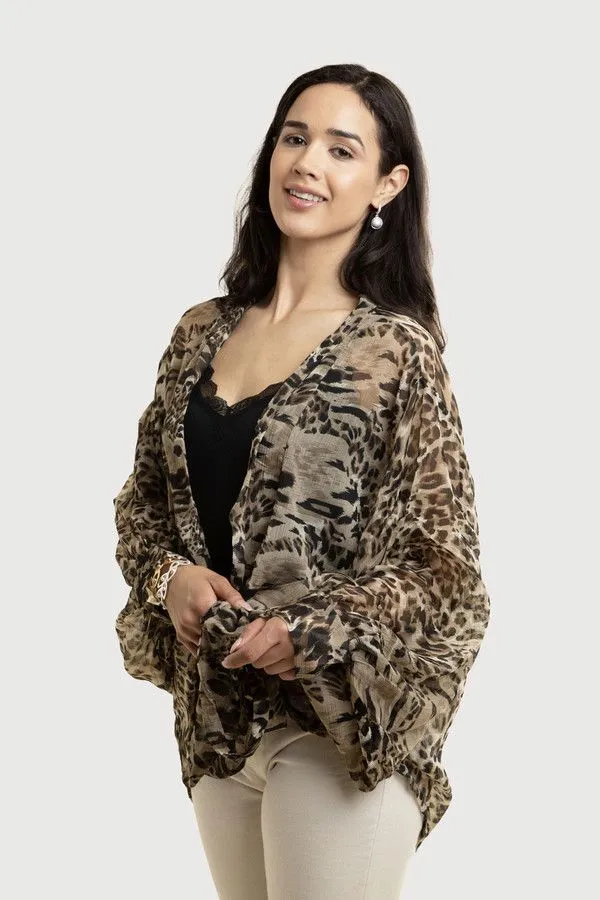 Leopard Tie Front Sheer Kimono