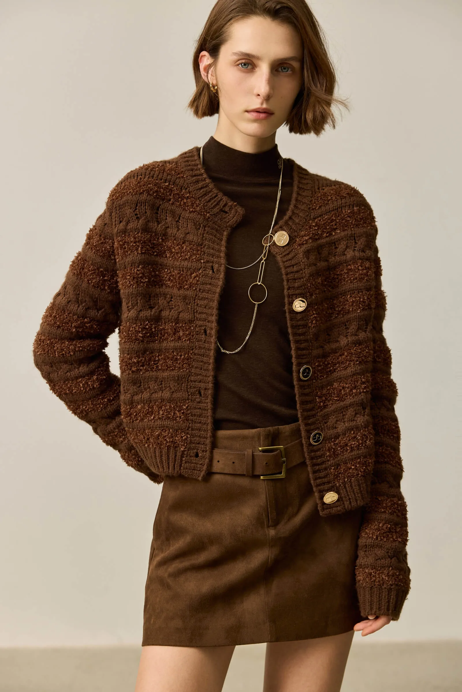 LILY Wool-Blend Tweed Knit Cardigan