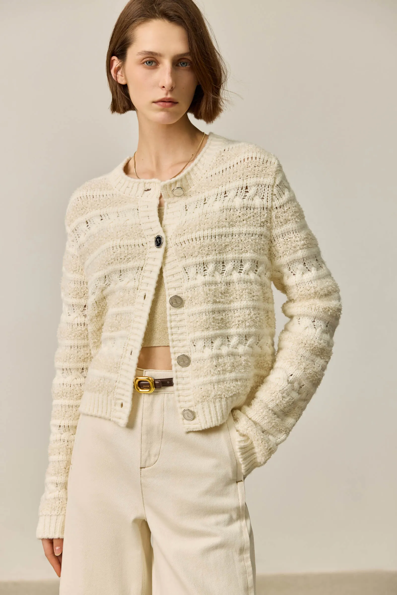 LILY Wool-Blend Tweed Knit Cardigan