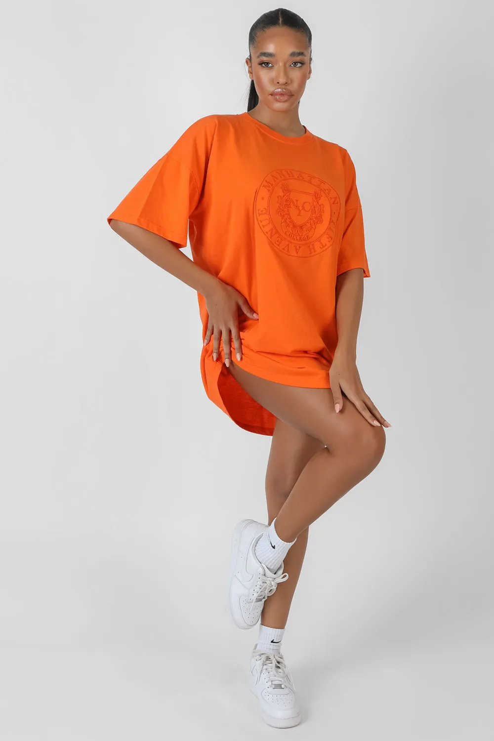 Manhattan Embroidered T-Shirt Dress Orange