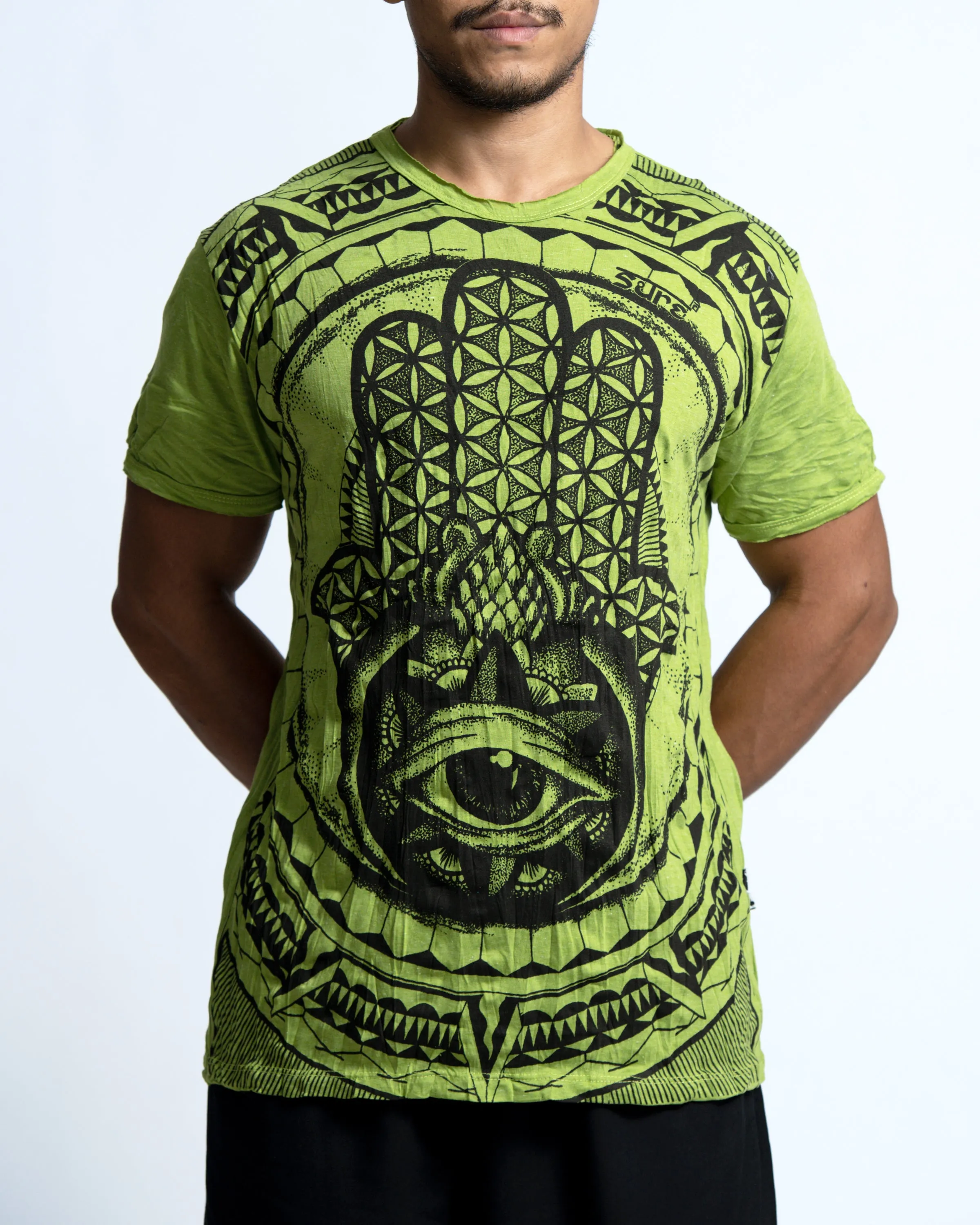 Mens Hamsa Eye T-Shirt in Lime