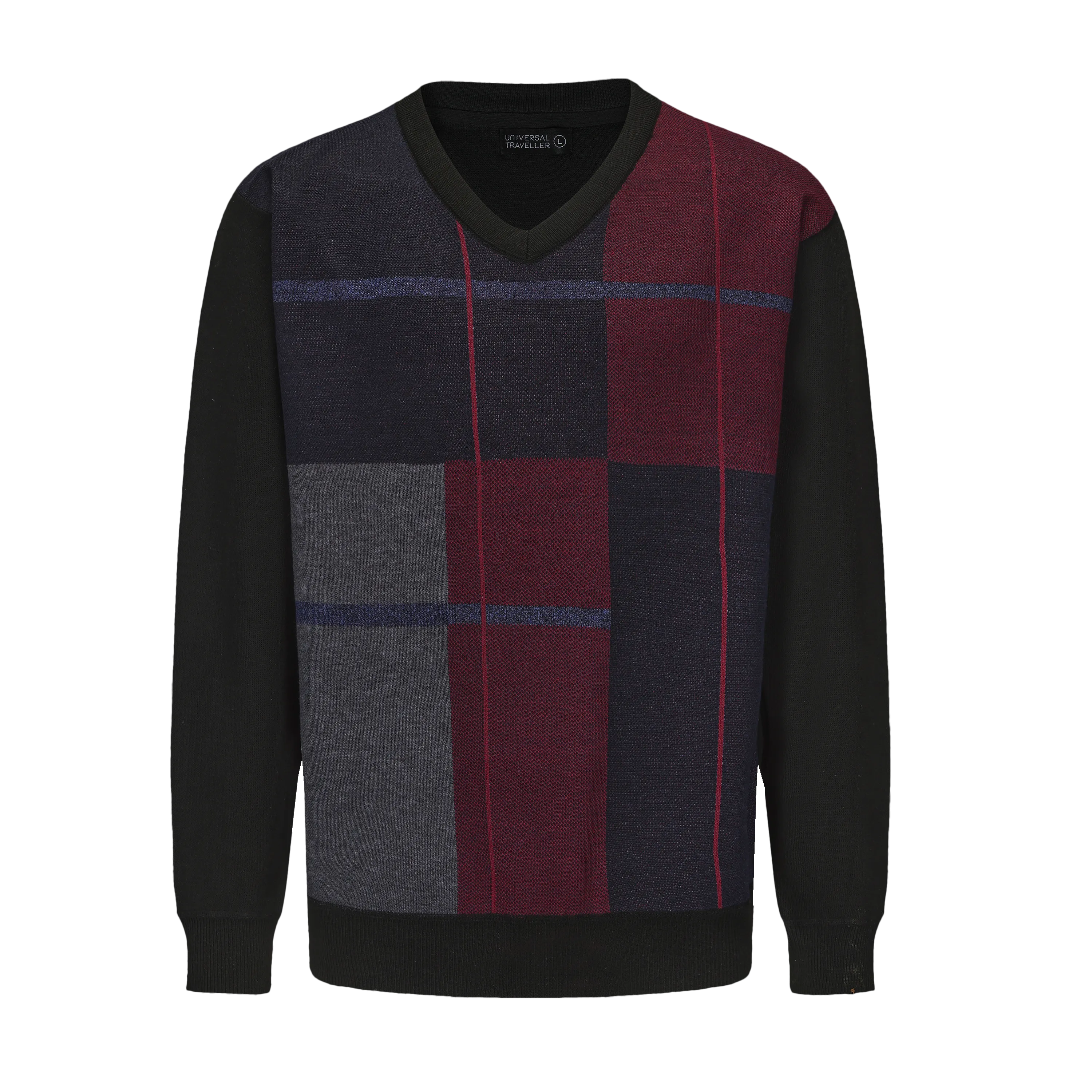 Men's V-neck Plaid Knitted Sweater