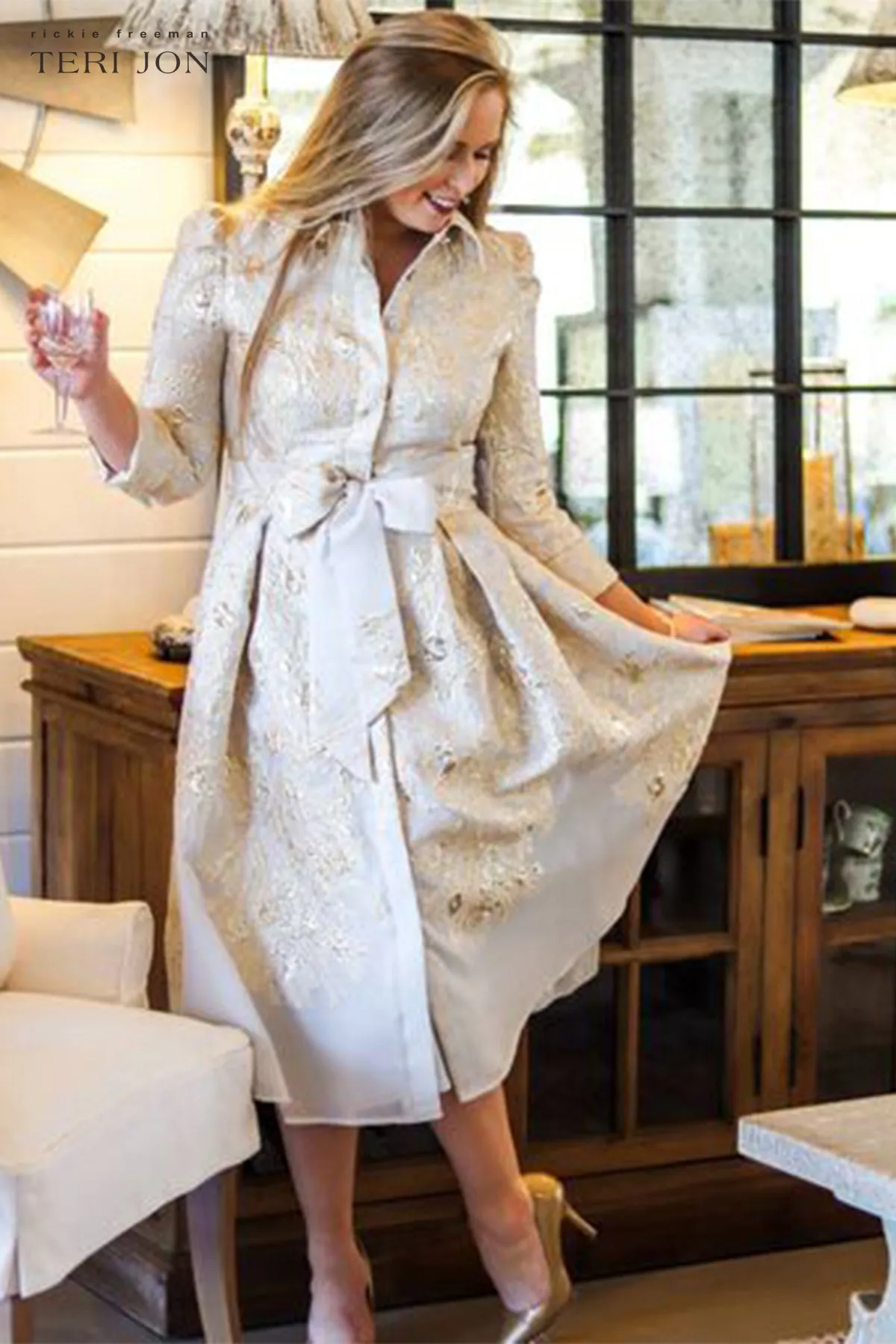 Metallic Jacquard Shirtdress