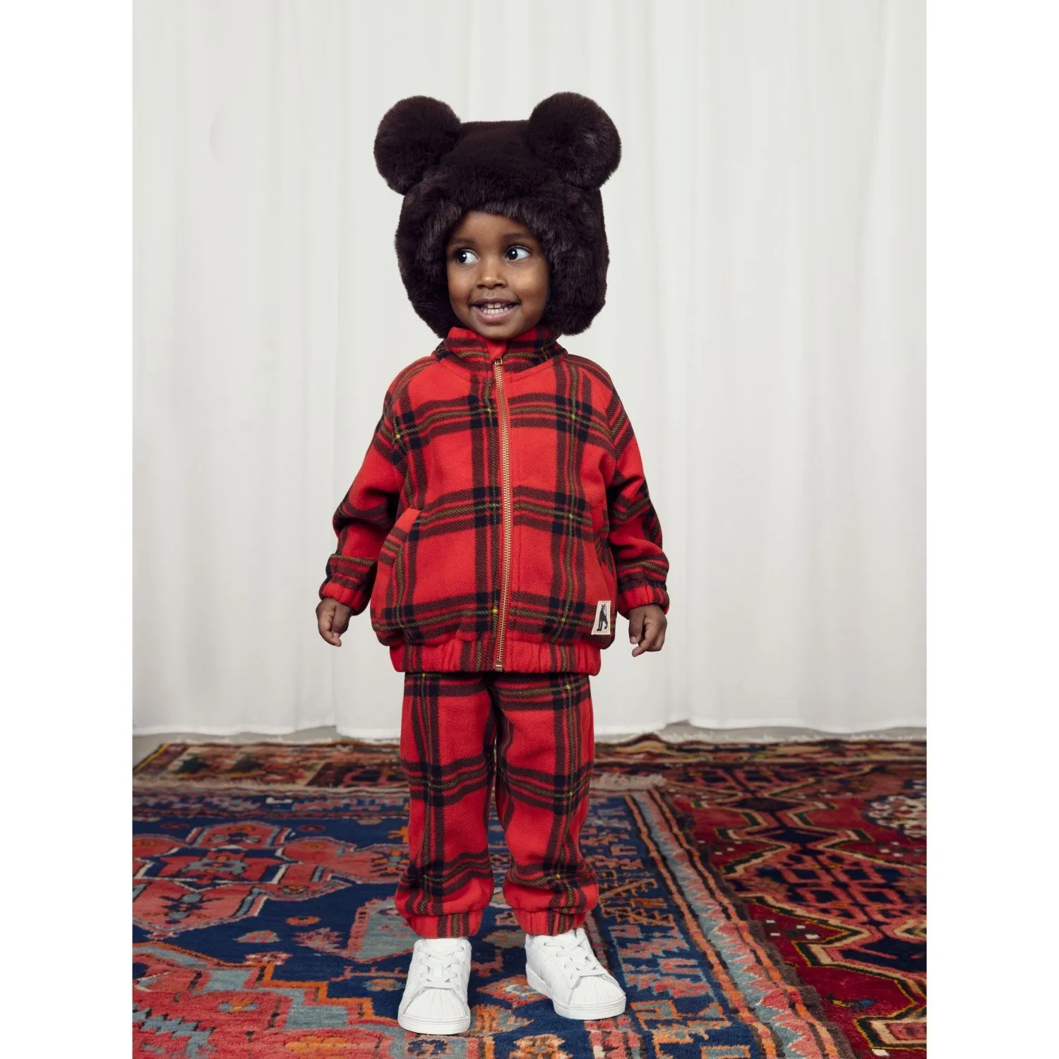 Mini Rodini Red Check Aop Fleece Jacket