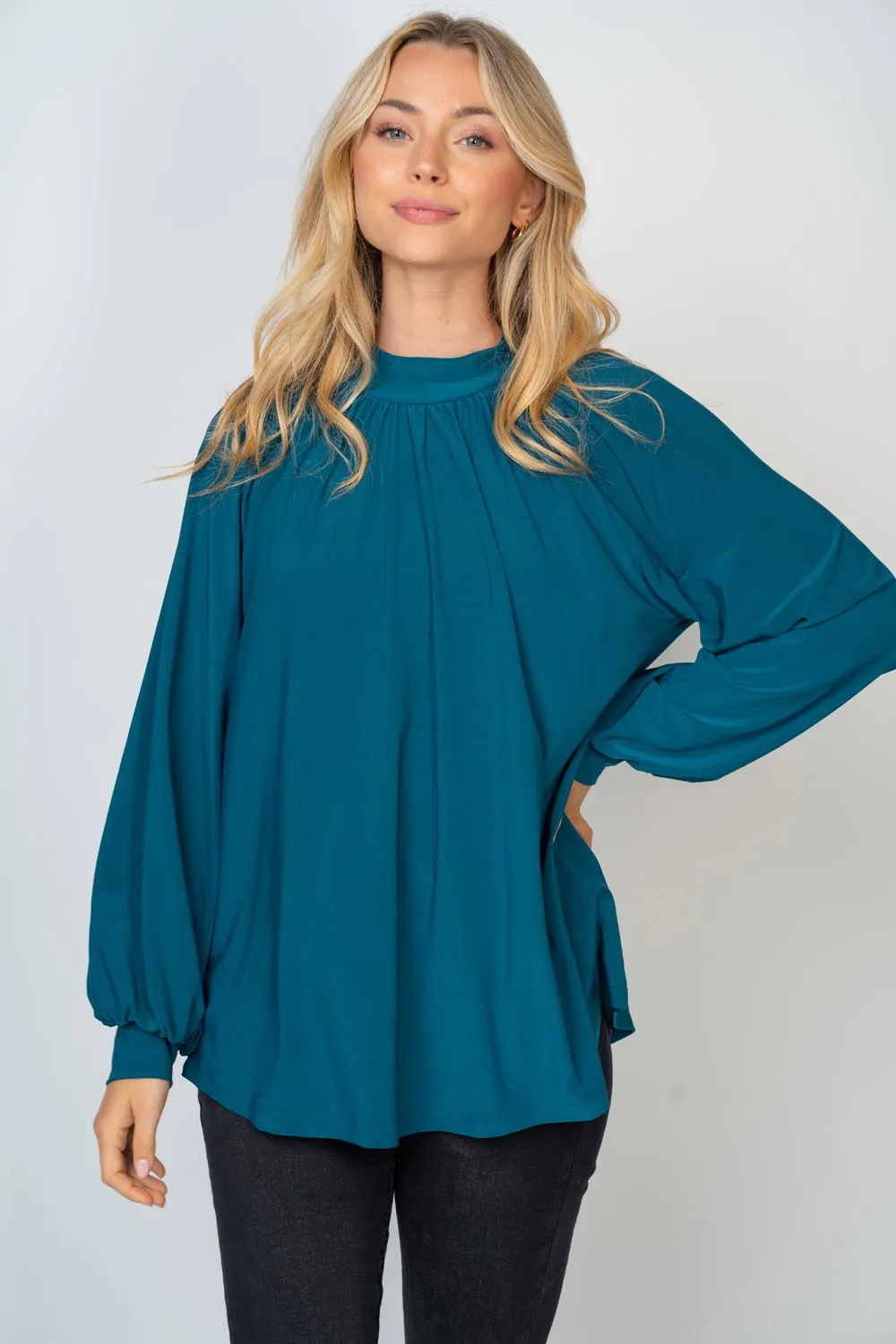 Mock-Neck Flowy Blouse