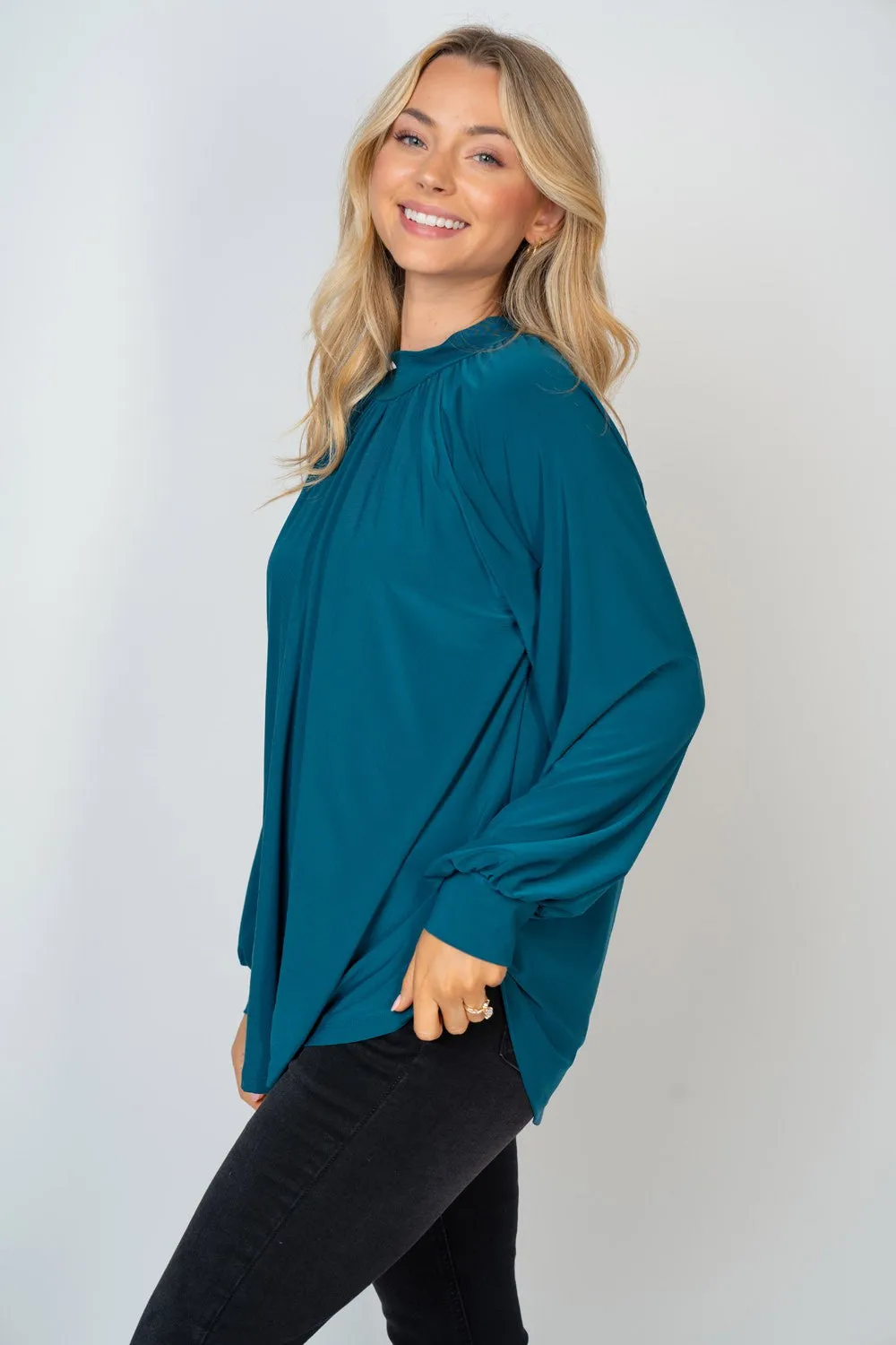 Mock-Neck Flowy Blouse