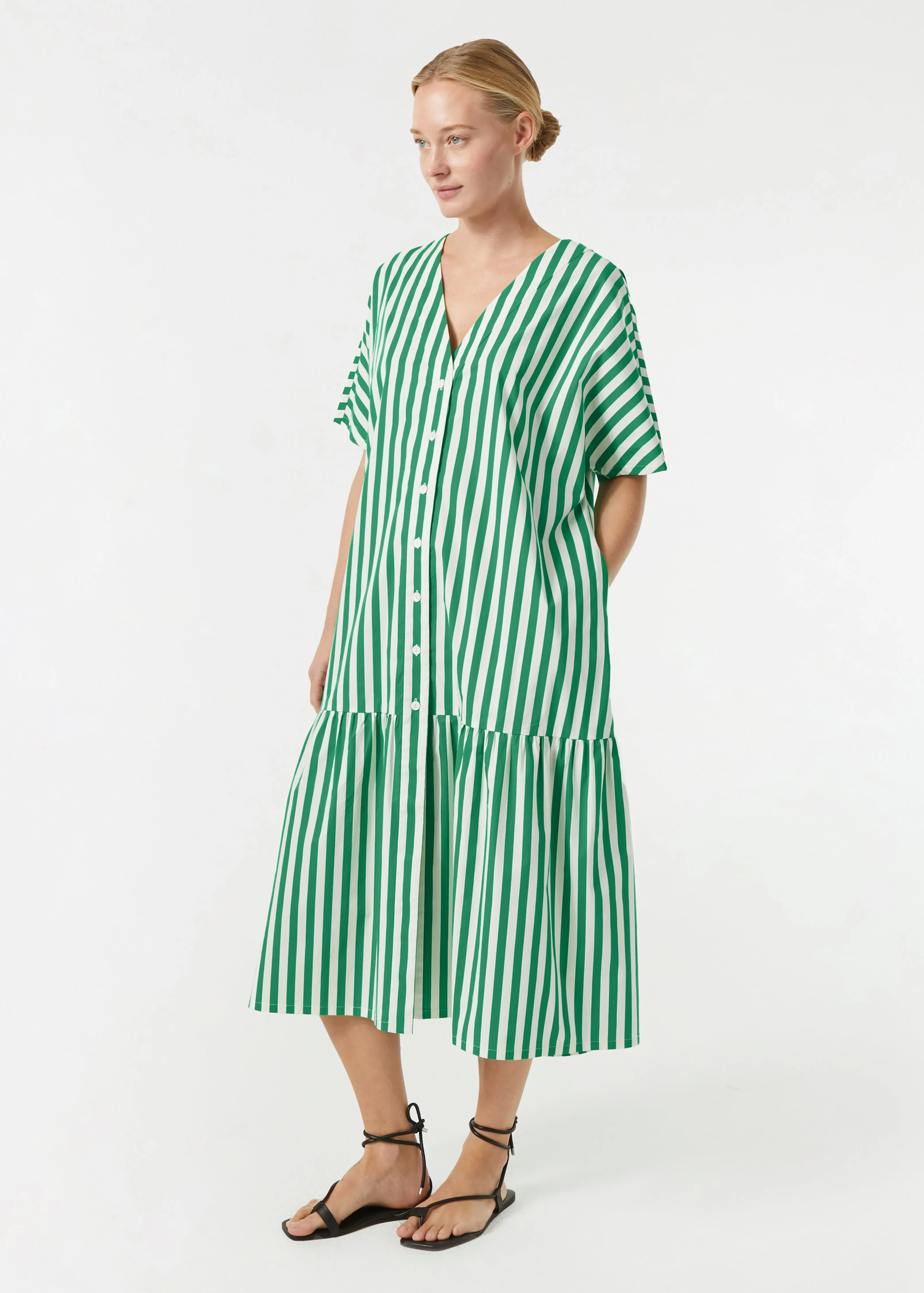 Orla Dress | Green Curacao Stripe