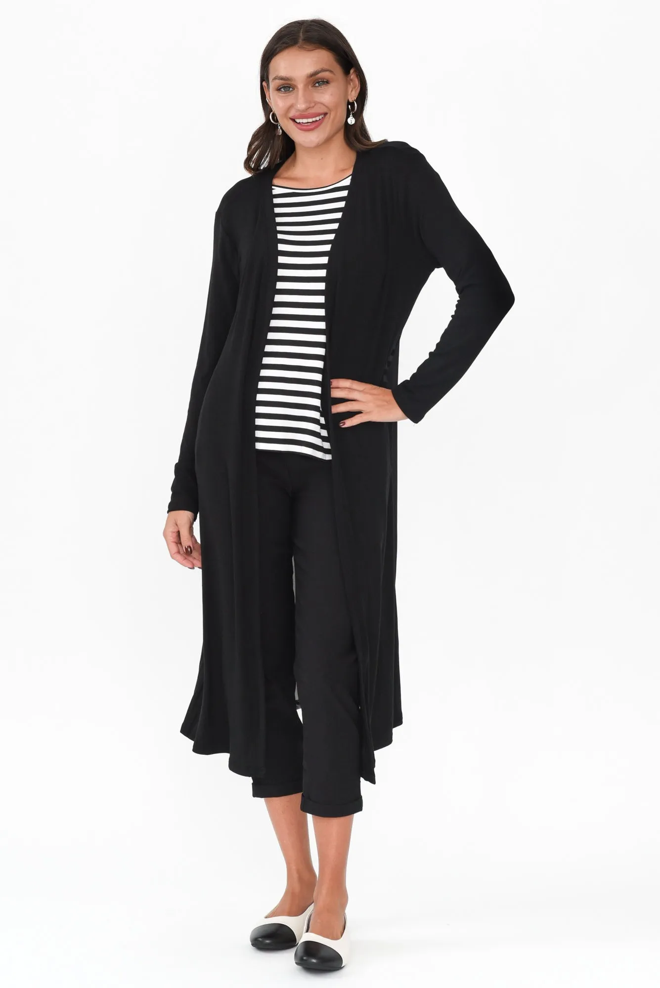 Pearlie Black Longline Cardigan