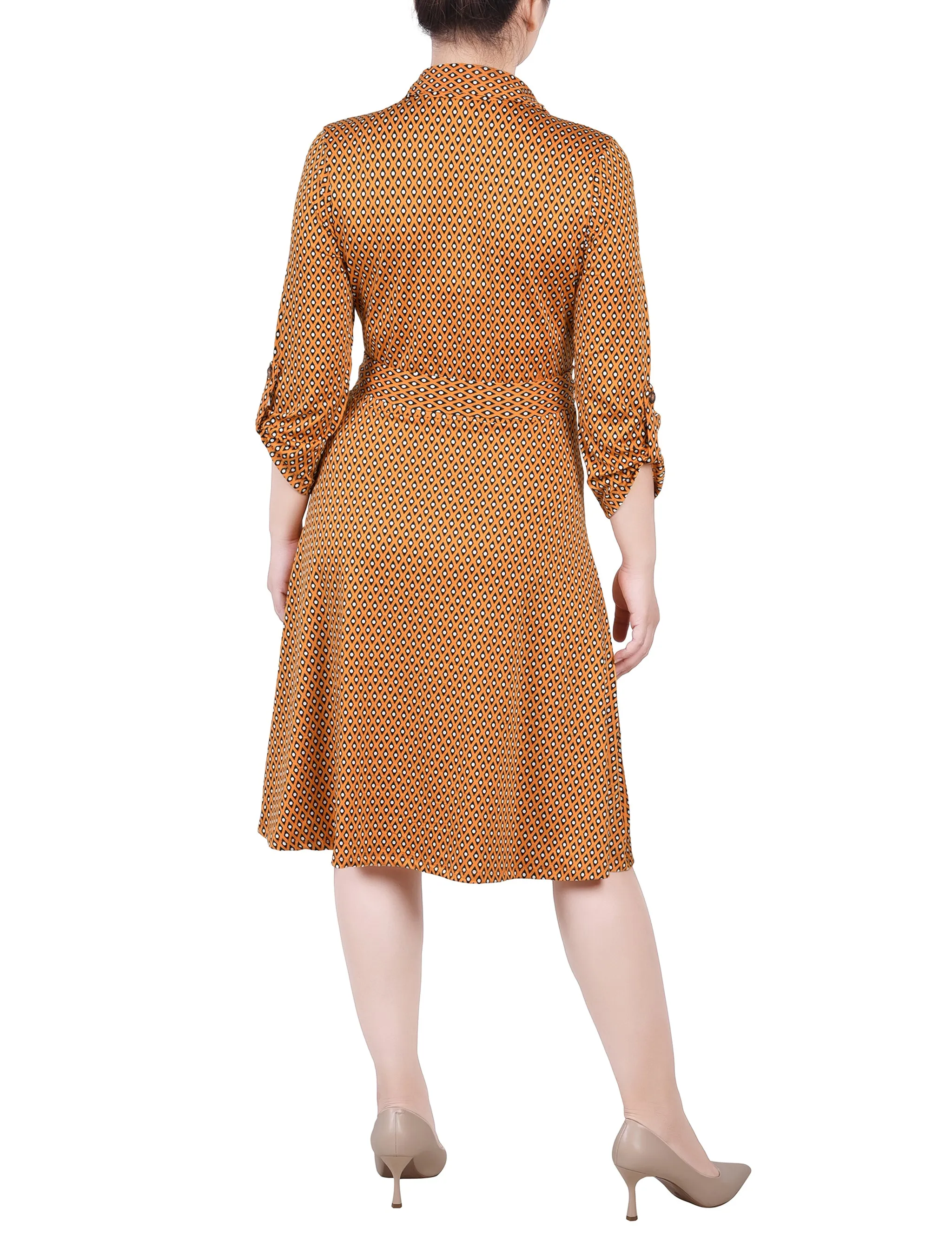 Petite 3/4 Slv Roll Tab Shirtdress