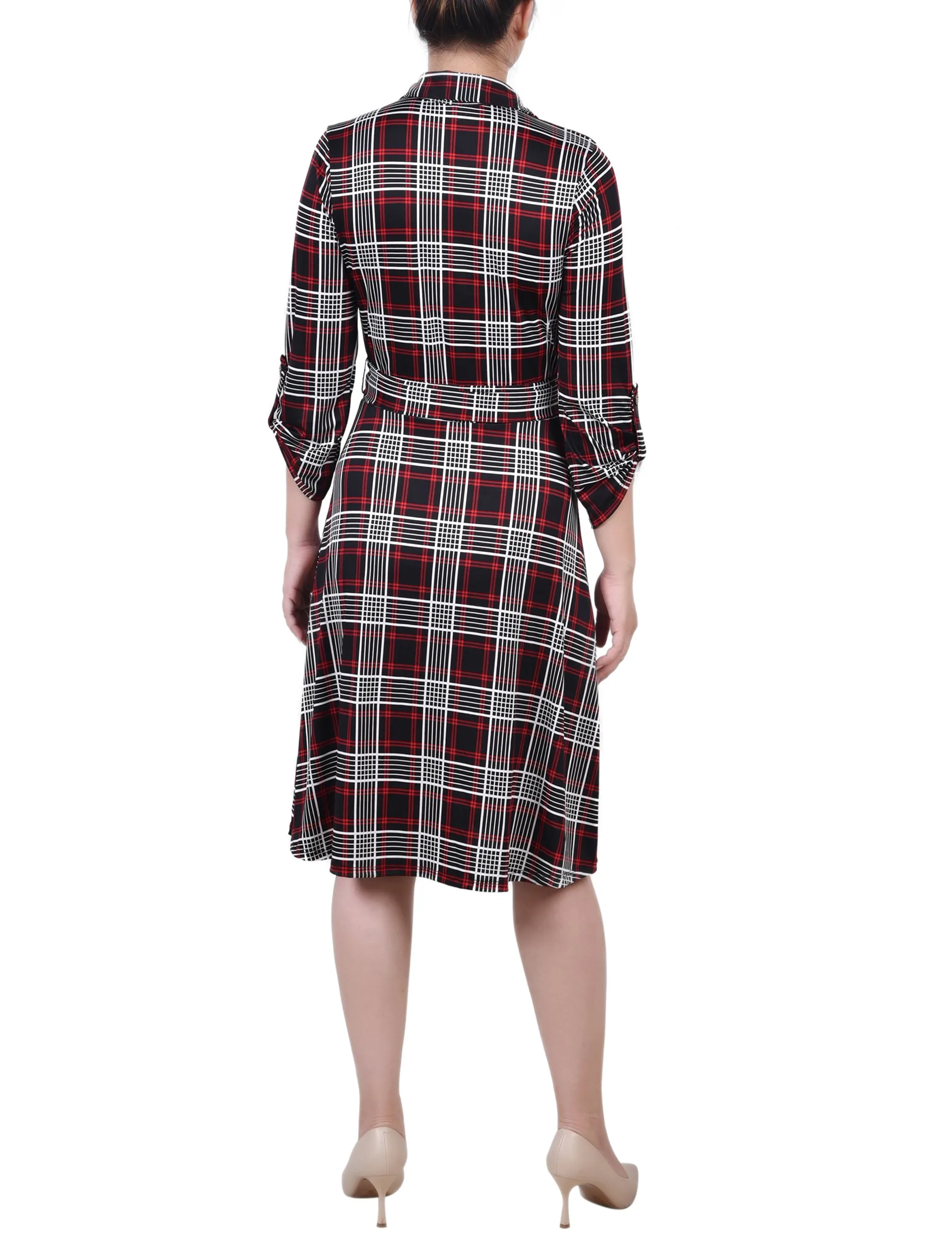 Petite 3/4 Slv Roll Tab Shirtdress