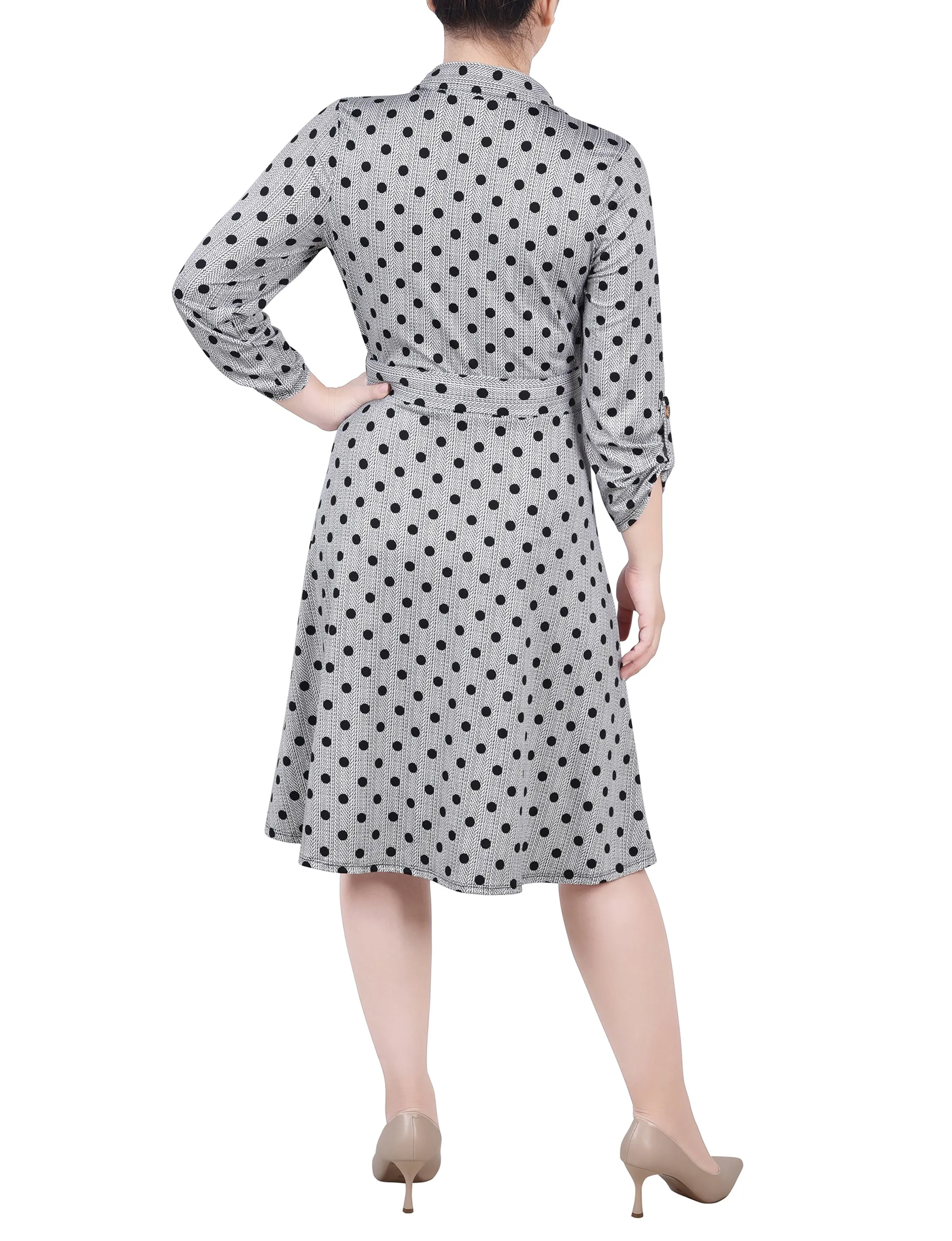 Petite 3/4 Slv Roll Tab Shirtdress