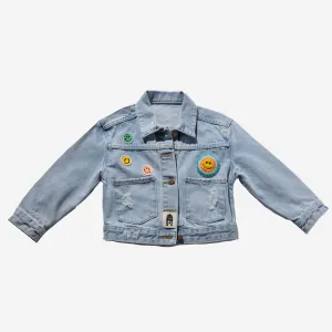 PETITE HAILEY MULTI SMILE PATCHED DENIM JACKET