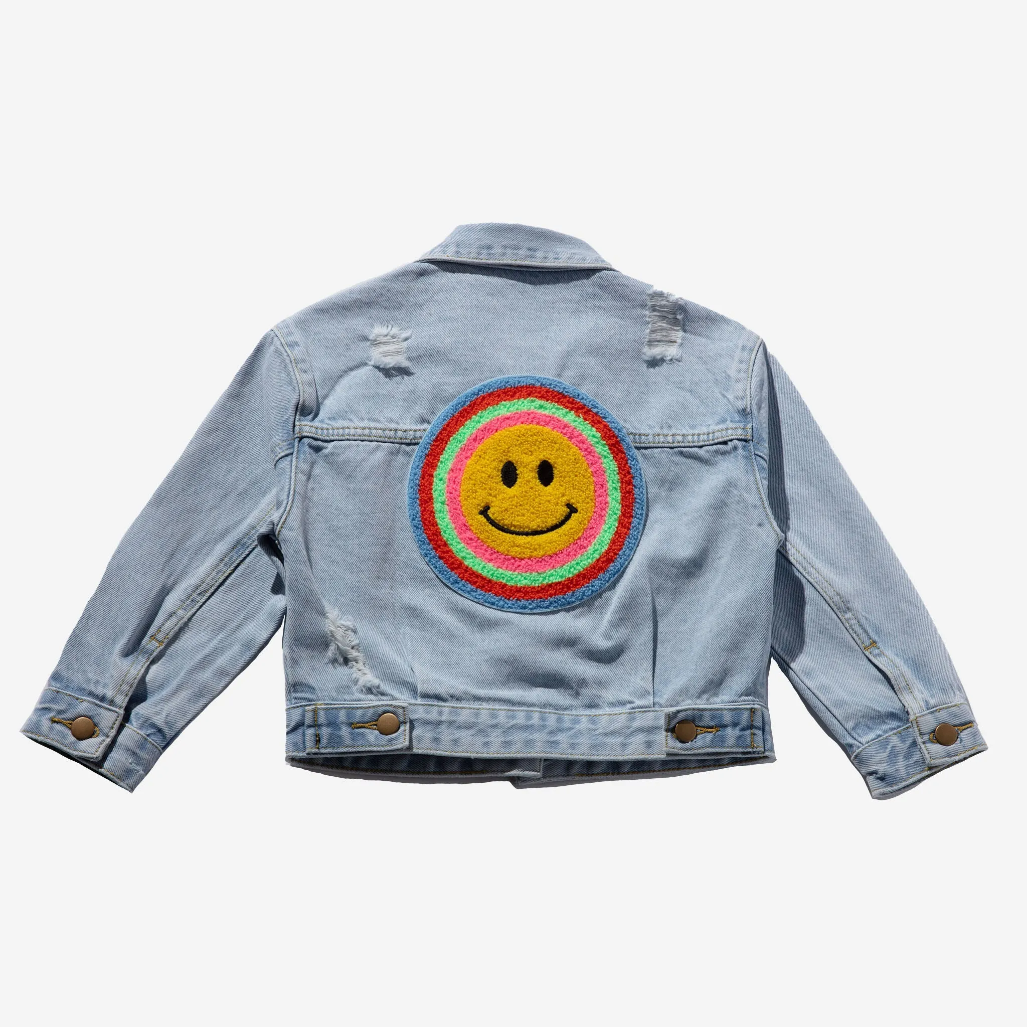 PETITE HAILEY MULTI SMILE PATCHED DENIM JACKET