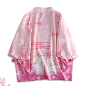 Pink Deer Couple Kimono Cardigan