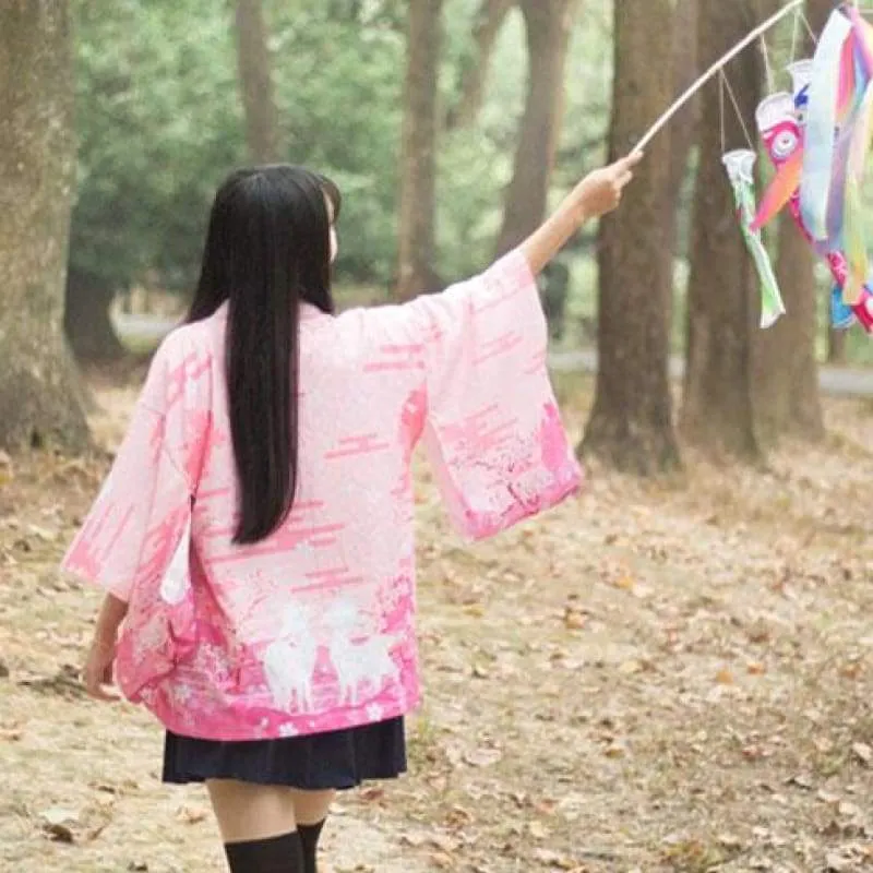 Pink Deer Couple Kimono Cardigan