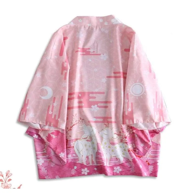 Pink Deer Couple Kimono Cardigan