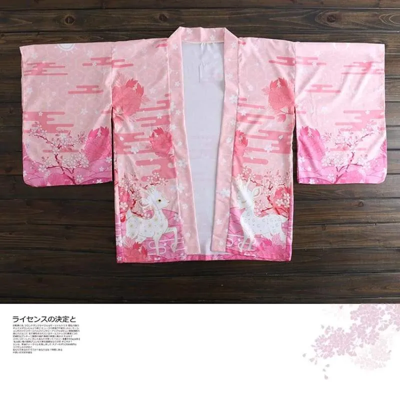 Pink Deer Couple Kimono Cardigan