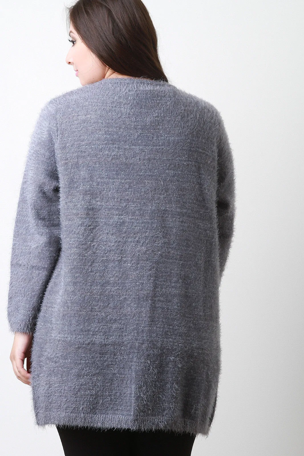 Plush Metallic Knit Pocket Cardigan