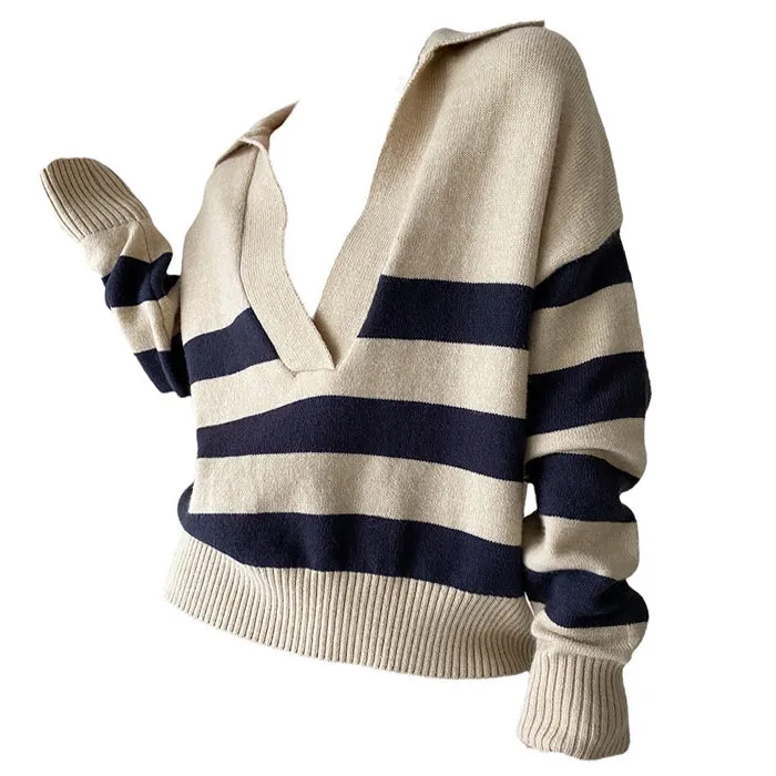 Preppy Collar Striped Pullover