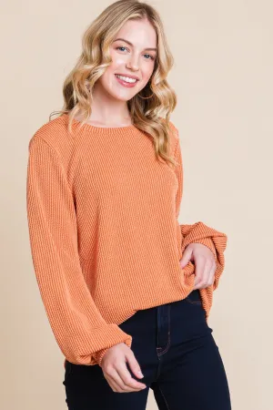 Pumpkin Long Sleeve Curved Hem Ribbed T-Shirt (Online Exclusive)