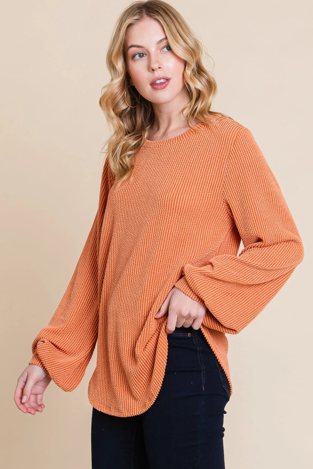 Pumpkin Long Sleeve Curved Hem Ribbed T-Shirt (Online Exclusive)