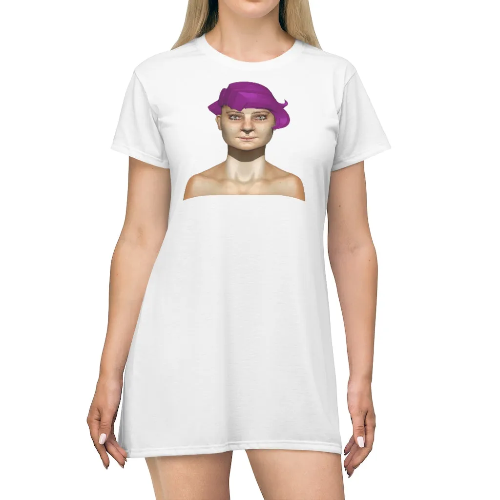 Purple Hair Girl All Over Print T-Shirt Dress