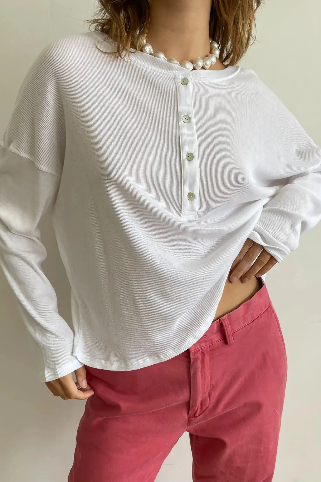 Rib Henley Long Sleeve, Powder