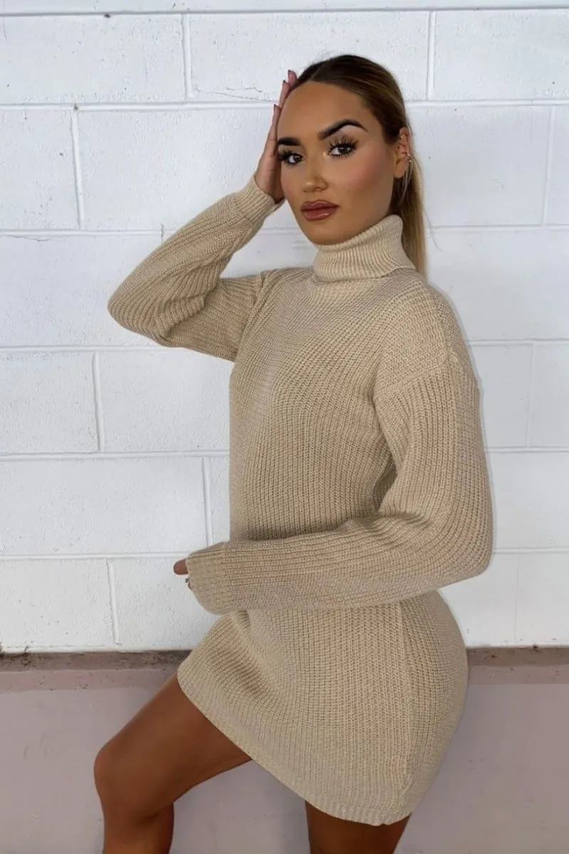 Roll Neck Knitted Mini Dress