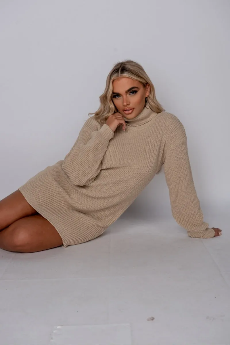 Roll Neck Knitted Mini Dress