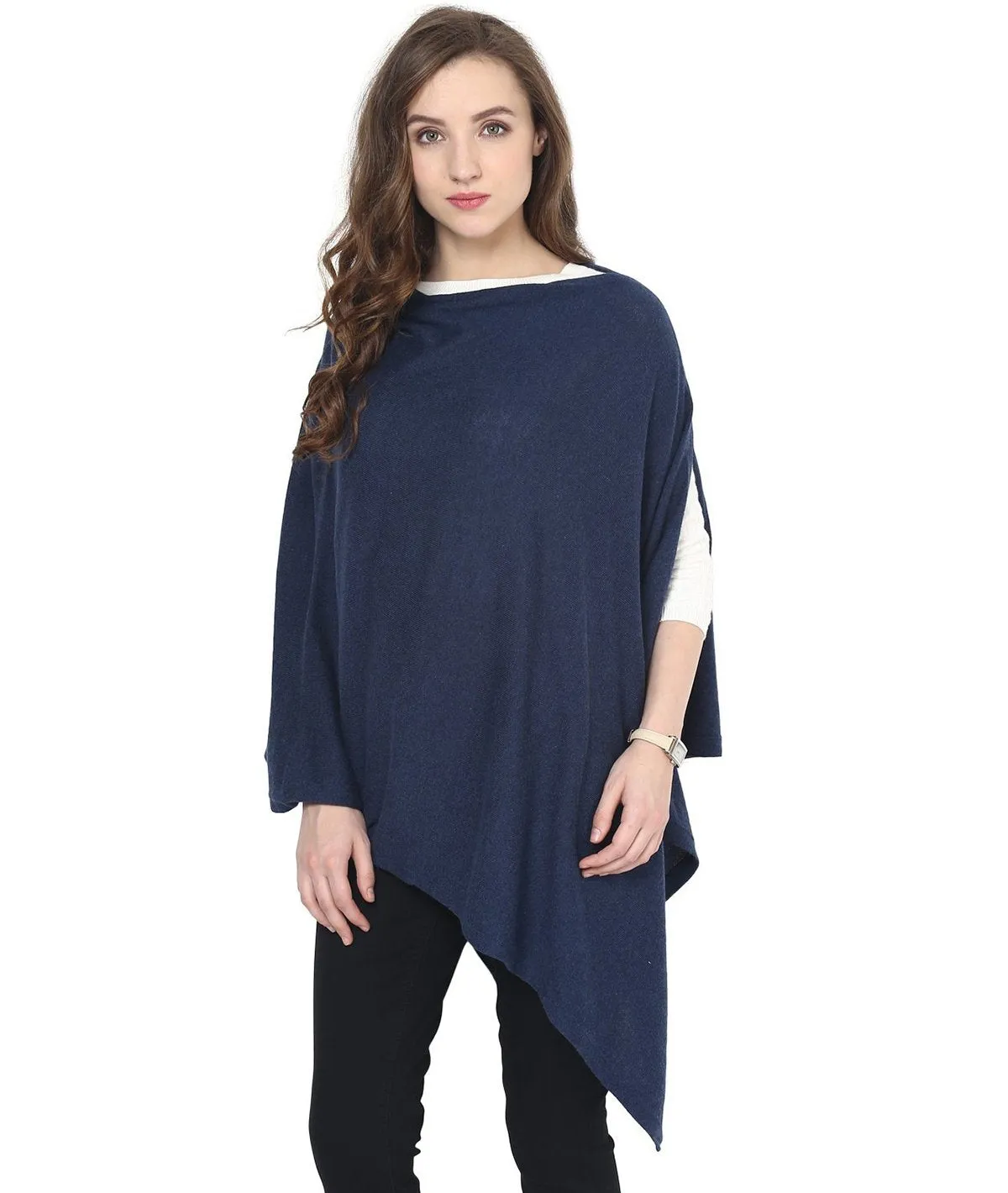 Rosette - Navy Cotton Knitted Fashion Poncho / Top / Cape