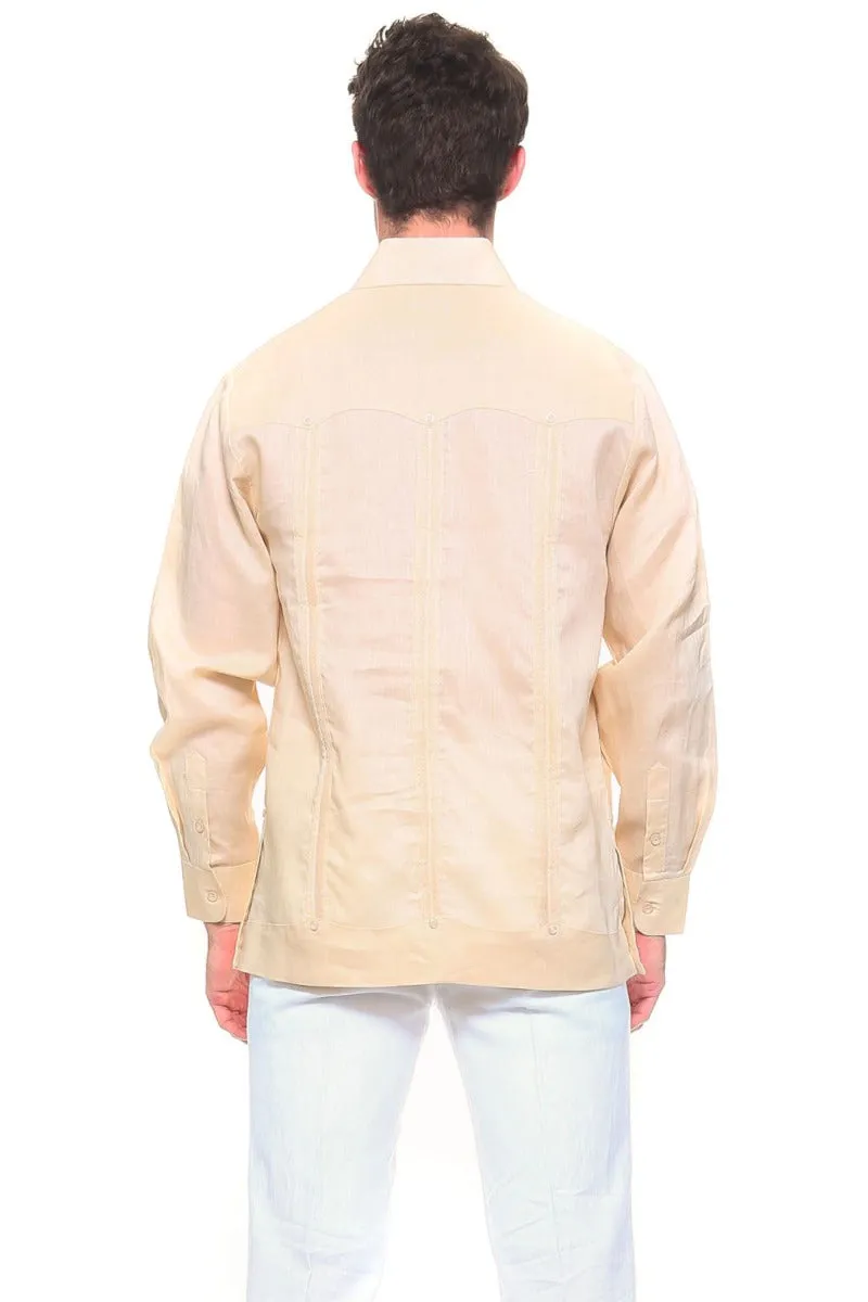 Signature Collection 100% Irish Linen Classic Guayabera Shirt Long Sleeve