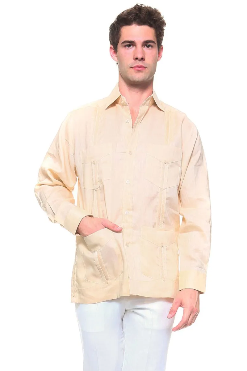 Signature Collection 100% Irish Linen Classic Guayabera Shirt Long Sleeve