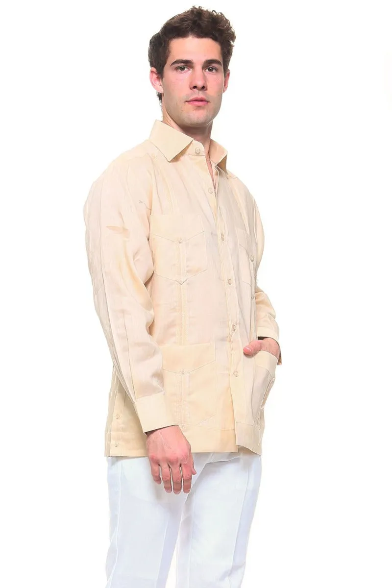 Signature Collection 100% Irish Linen Classic Guayabera Shirt Long Sleeve