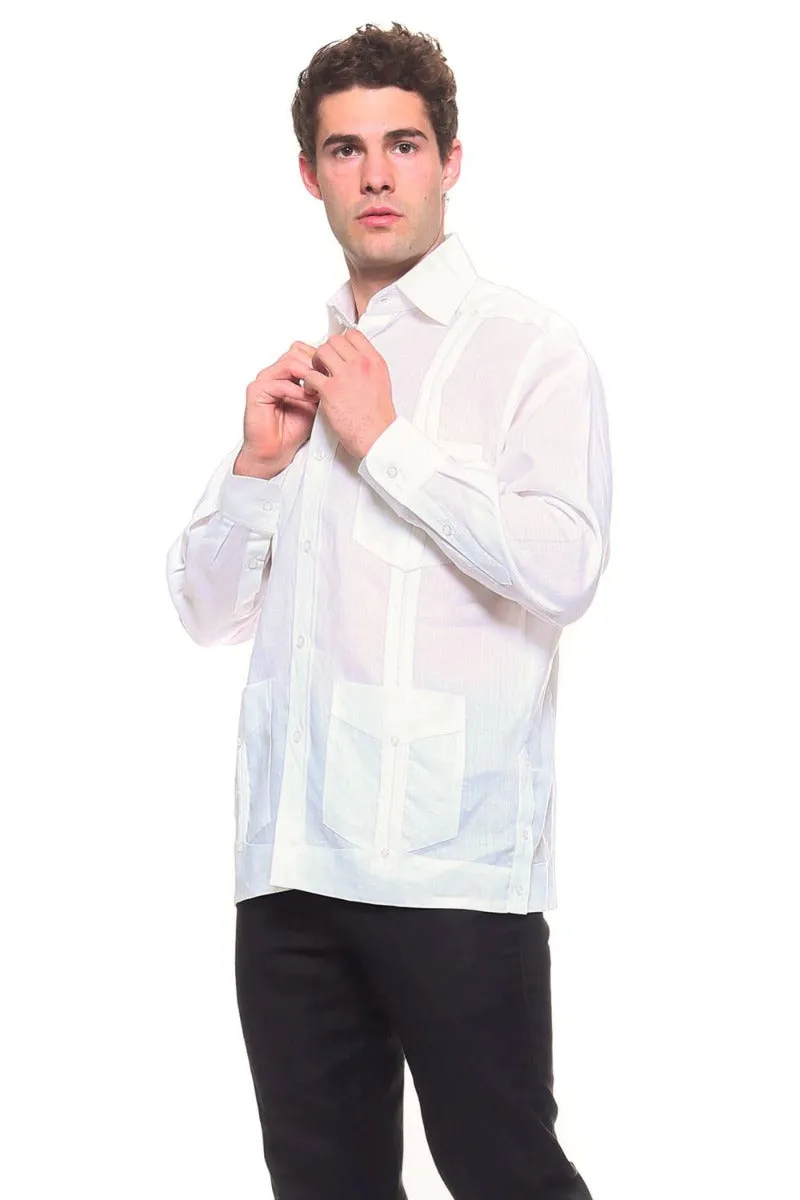 Signature Collection 100% Irish Linen Classic Guayabera Shirt Long Sleeve