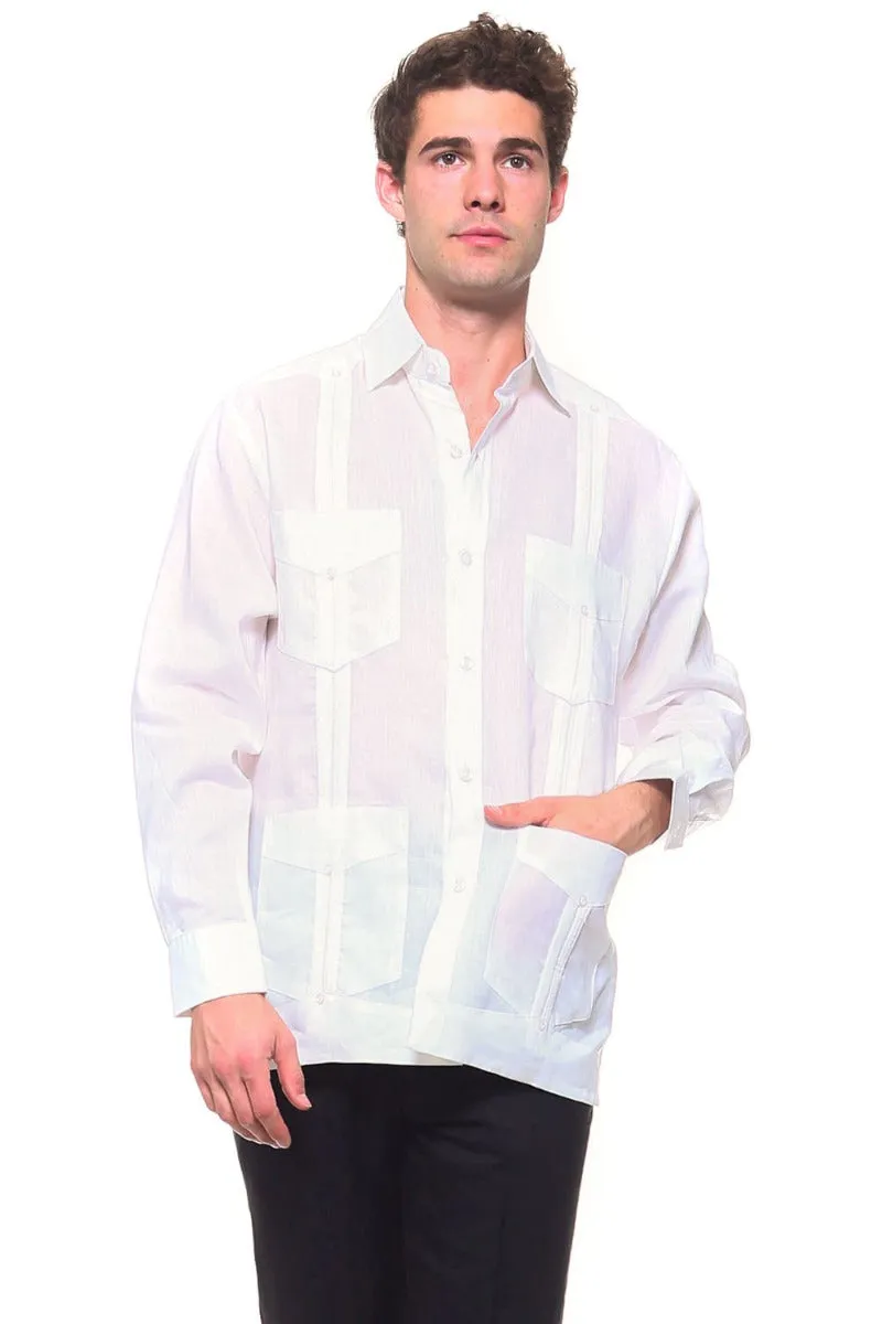 Signature Collection 100% Irish Linen Classic Guayabera Shirt Long Sleeve