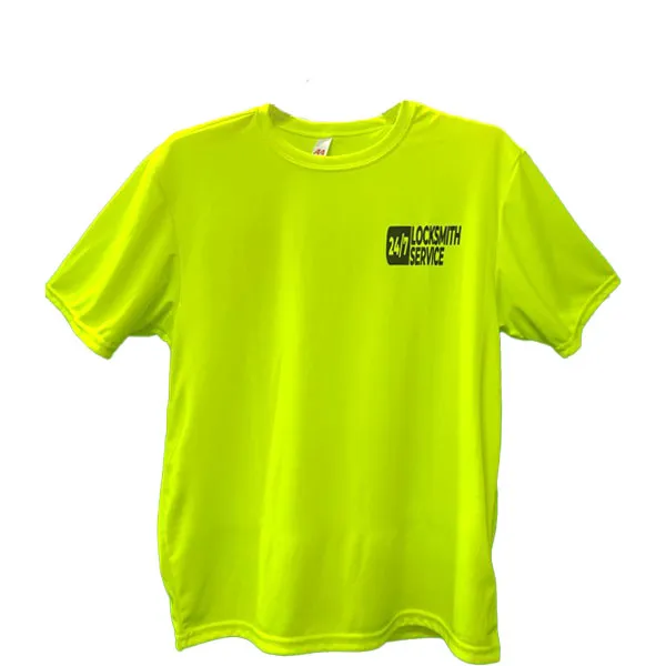 T-shirt - 24/7 Locksmith Service - Optional Sizes - Fluorescent Yellow