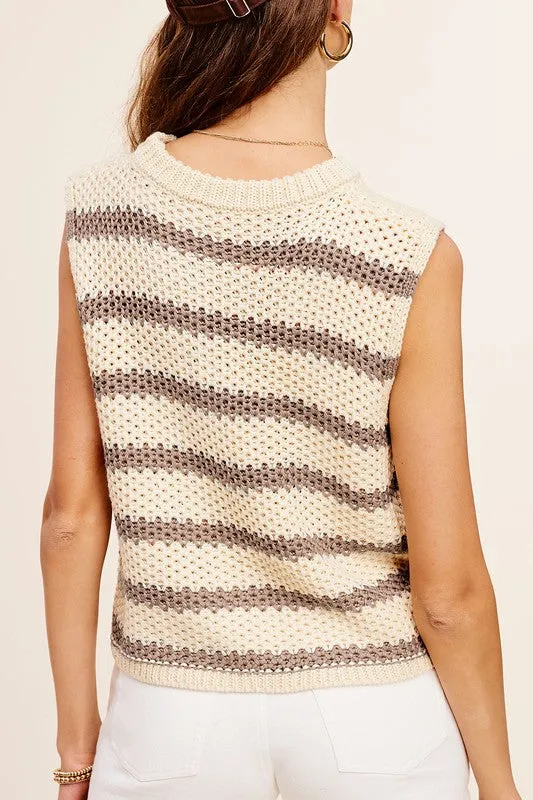 TEEK - Chunky Stripe Sleeveless Sweater Top