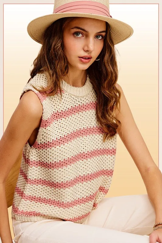 TEEK - Chunky Stripe Sleeveless Sweater Top