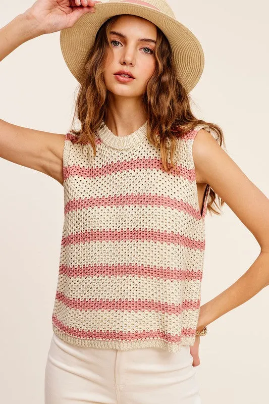 TEEK - Chunky Stripe Sleeveless Sweater Top