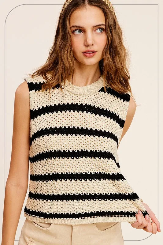 TEEK - Chunky Stripe Sleeveless Sweater Top