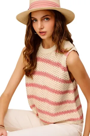 TEEK - Chunky Stripe Sleeveless Sweater Top