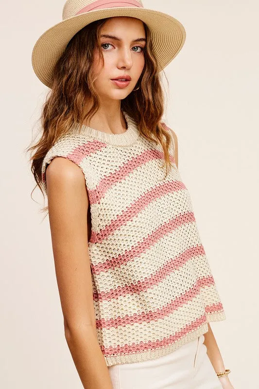 TEEK - Chunky Stripe Sleeveless Sweater Top