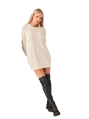 TEEK - Off White Oversized Crewneck Cable Knit Sweater Dress